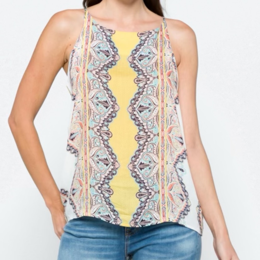 Vibrant Yellow Paisley Women's Halter Top.  Size L NWT!!